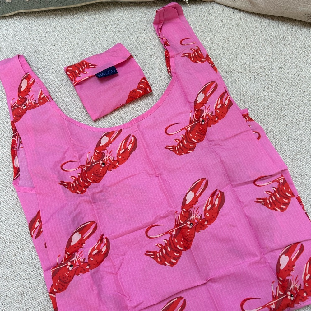 Pink Lobster Print Tote Bag